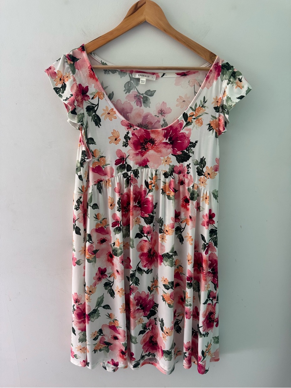 Emerald boutique Floral Scoop Neck Swing midi dress White Pink Floral size large